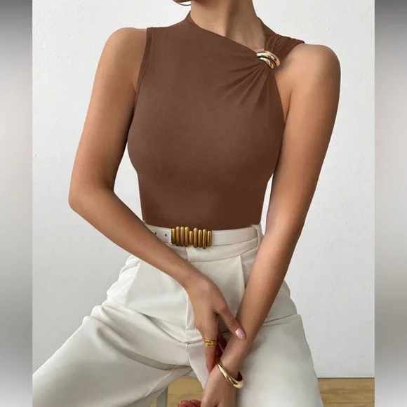 Rust Brown Asymmetrical Women Top